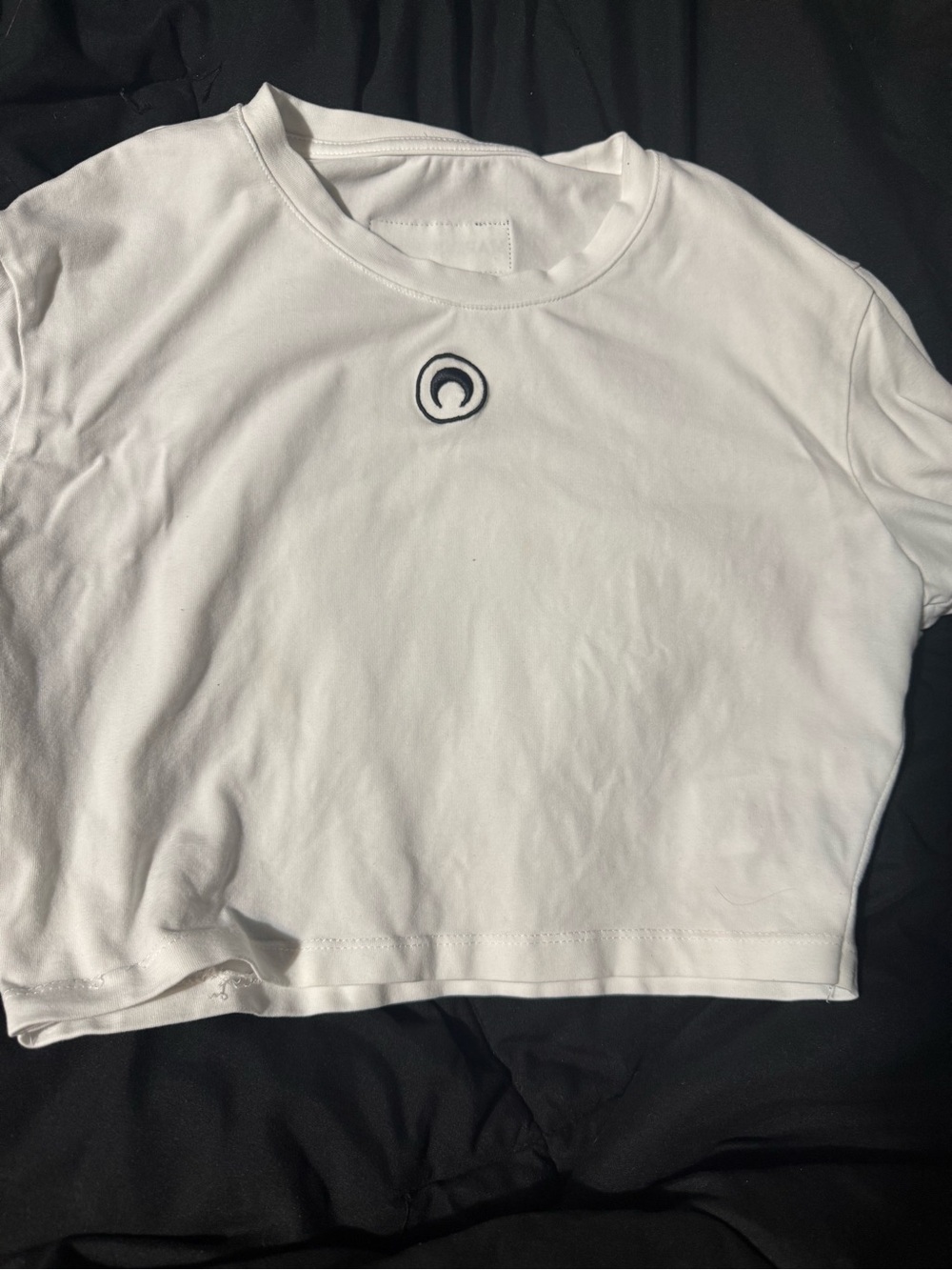 Marine Serre White Cropped Tee with Contrast Emblem